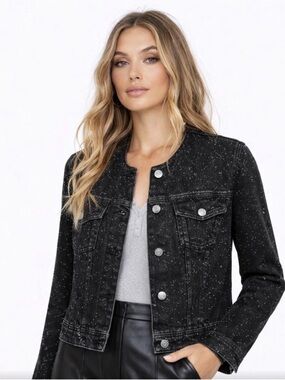 Zara Black Speckled Denim Jean Jacket